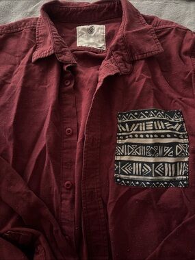 on the byas Mens Wine Button-Down Shirt Patterned Chest Pocket | Mens Button Up